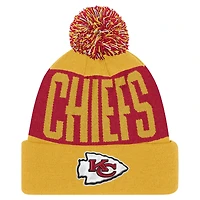 Bonnet en tricot à revers biseauté rouge/or pour jeunes des Chiefs de Kansas City avec pompon