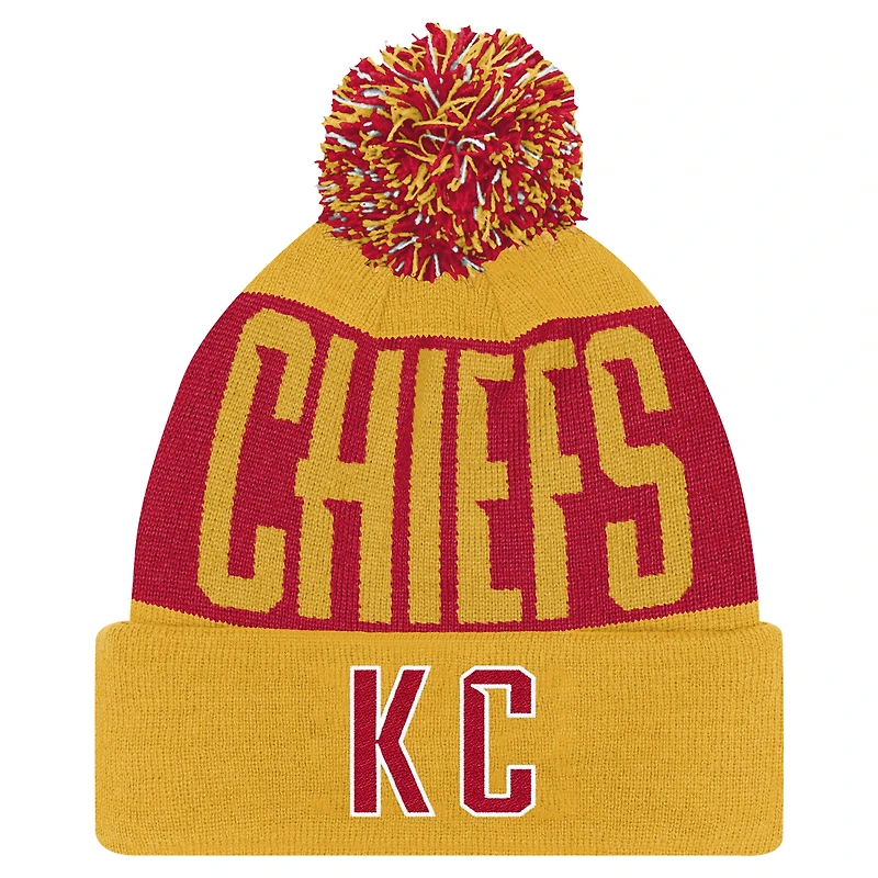 Bonnet en tricot à revers biseauté rouge/or pour jeunes des Chiefs de Kansas City avec pompon