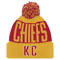 Bonnet en tricot à revers biseauté rouge/or pour jeunes des Chiefs de Kansas City avec pompon