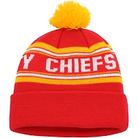 Bonnet en tricot à revers jacquard rouge pour jeunes Kansas City Chiefs avec pompon