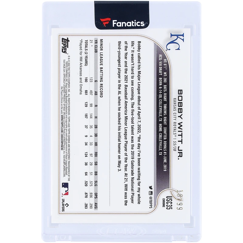 Bobby Witt Jr. Kansas City Royals 2022 Topps Chrome Xfractor #USC35 #18/99 Rookie Card