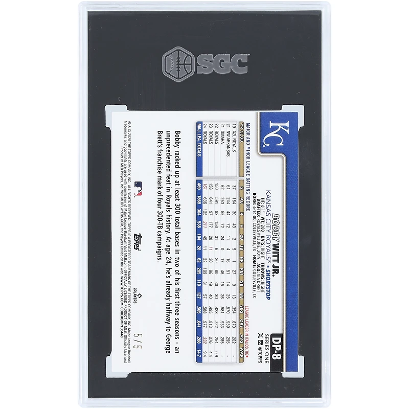 Carte Bobby Witt Jr. Kansas City Royals 2025 Topps Série 1 Dugout Peeks Rouge #DP-8 #5/5 Authentifiée SGC 9.5