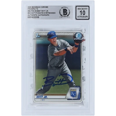 Bobby Witt Jr. Kansas City Royals a autographié la carte de recrue 10 authentifiée Bowman Chrome Prospects #BCP-25 2020 de Beckett Fanatics