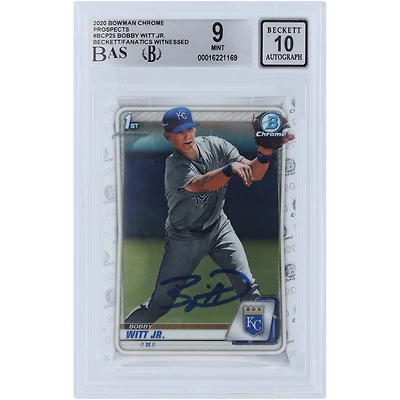 Bobby Witt Jr. Kansas City Royals a autographié la carte de recrue 9/10 authentifiée Bowman Chrome Prospects #BCP-25 de Beckett Fanatics