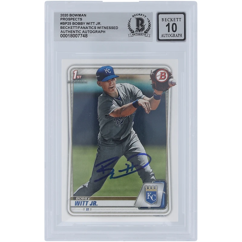 Bobby Witt Jr. Kansas City Royals Autographié 2020 Bowman Prospects 1er Bowman #BP-25 Beckett Fanatics Témoin Authentifié 10 Carte