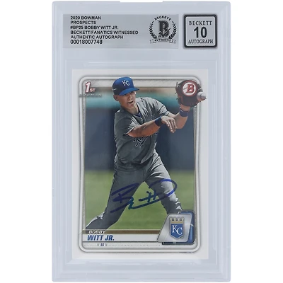 Bobby Witt Jr. Kansas City Royals Autographié 2020 Bowman Prospects 1er Bowman #BP-25 Beckett Fanatics Témoin Authentifié 10 Carte