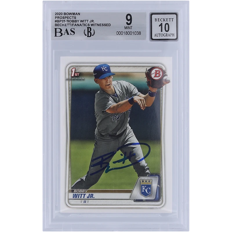 Bobby Witt Jr. Kansas City Royals autographié 2020 Bowman Prospects #BP-25 Beckett Fanatics Witnessed Authenticated 9/10 Card