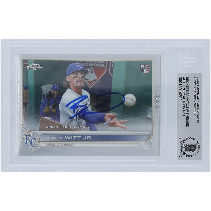 Bobby Witt Jr. Kansas City Royals autographié 2022 Topps Chrome #USC176 Beckett Fanatics a vu une carte de recrue authentifiée