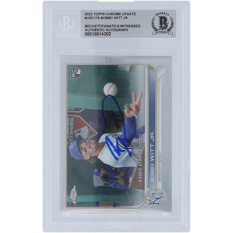 Bobby Witt Jr. Kansas City Royals autographié 2022 Topps Chrome #USC176 Beckett Fanatics a vu une carte de recrue authentifiée