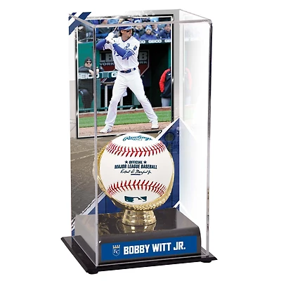 Vitrine de présentation des gants dorés des Royals de Kansas City de Bobby Witt avec image