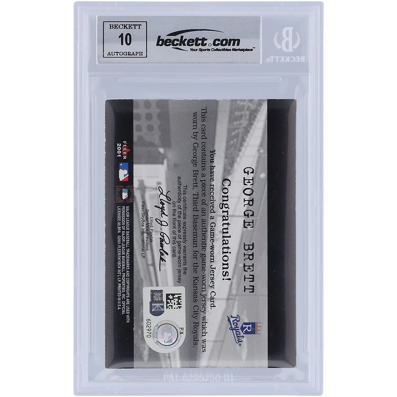 George Brett Kansas City Royals Autographed 2001 Fleer Genuine Final Cut GU Jersey Relic #GB Beckett Fanatics Witnessed Authenticated 10 Card