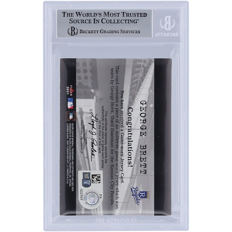 George Brett Kansas City Royals Autographed 2001 Fleer Genuine Final Cut Jersey Relic #GB Beckett Fanatics Witnessed Authenticated Card