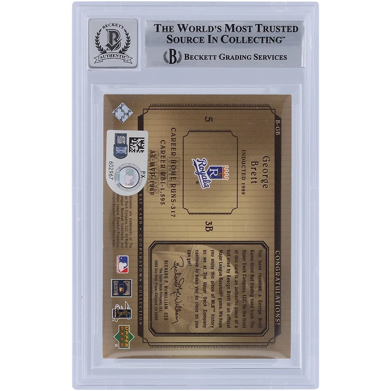 George Brett Kansas City Royals Autographié 2001 Upper Deck Cooperstown Collection Hall Of Famers Bat Relic #B-GB Beckett Fanatics Witnessed Authenticed 10 Card