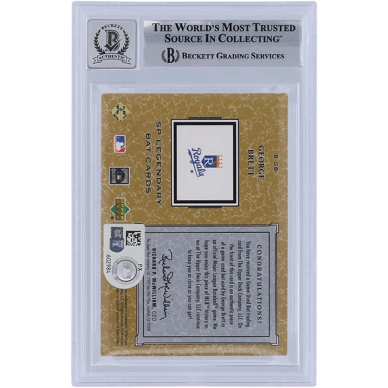 George Brett Kansas City Royals Autographié 2001 Upper Deck SP Legendary Cuts Bat Relic #B-GB Beckett Fanatics Witnessed Authenticated 10 Card