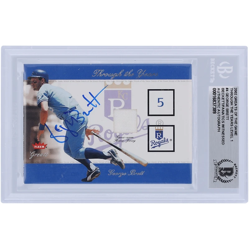 Carte authentifiée autographiée par George Brett Kansas City Royals 2002 Fleer Greats of the Game Through the Years Relic #4 Beckett Fanatics Witnessed