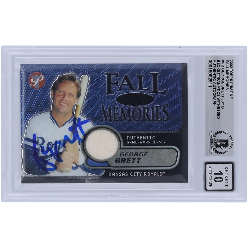 George Brett Kansas City Royals Autographié 2002 Topps Pristine Fall Memories Jersey Relic #FM-GB #/1000 Beckett Fanatics Witnessed Authenticated Card