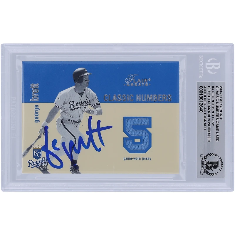 George Brett Kansas City Royals Autographié 2003 Fleer Flair Greats Classic Numbers Jersey Relic #GB Beckett Fanatics Witnessed Authenticated Card