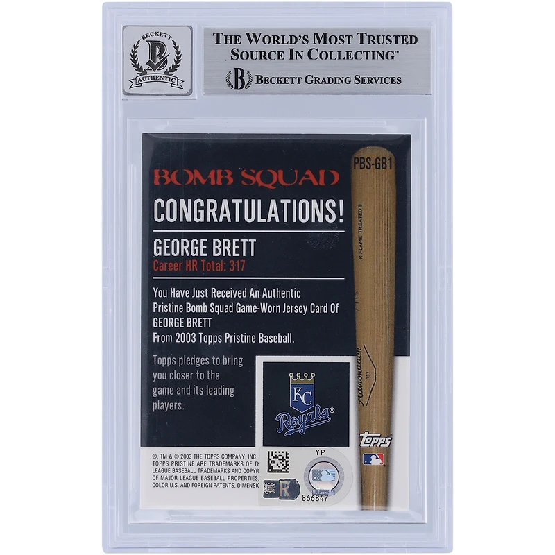 Carte 9/10 authentique signée George Brett Kansas City Royals, relique de la Bomb Squad Topps 2003 immaculée #PBS-GB1, vue par les fanatiques de Beckett