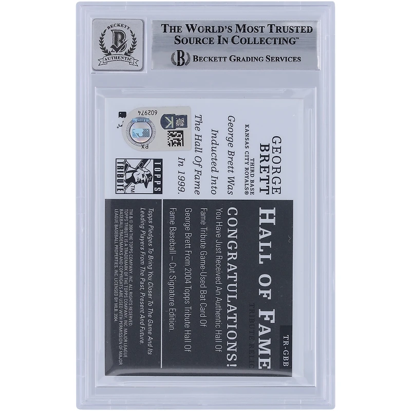 George Brett Kansas City Royals autographié 2004 Topps Tribute Hall of Fame Bat Relic #TR-GBB Beckett Fanatics Witnessed Authenticed 10 Card