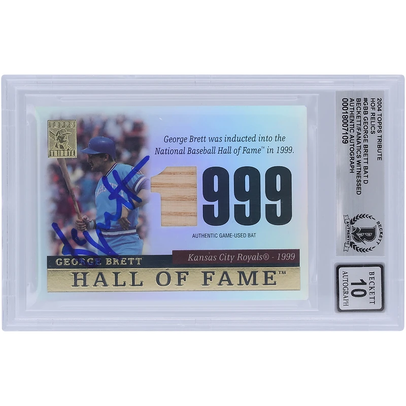 George Brett Kansas City Royals autographié 2004 Topps Tribute Hall of Fame Bat Relic #TR-GBB Beckett Fanatics Witnessed Authenticed 10 Card