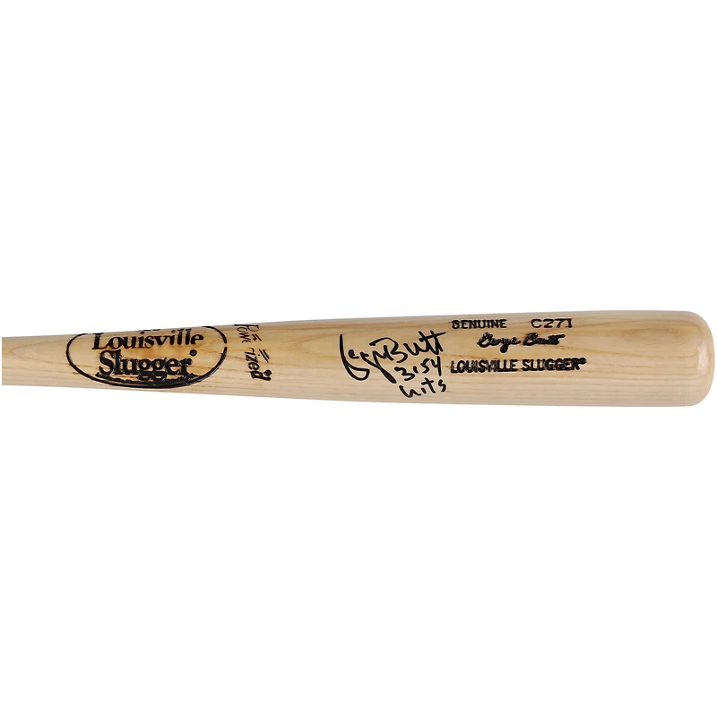 Batte de baseball Louisville Slugger Blonde autographiée par George Brett des Kansas City Royals avec l'inscription « 3154 Hits »