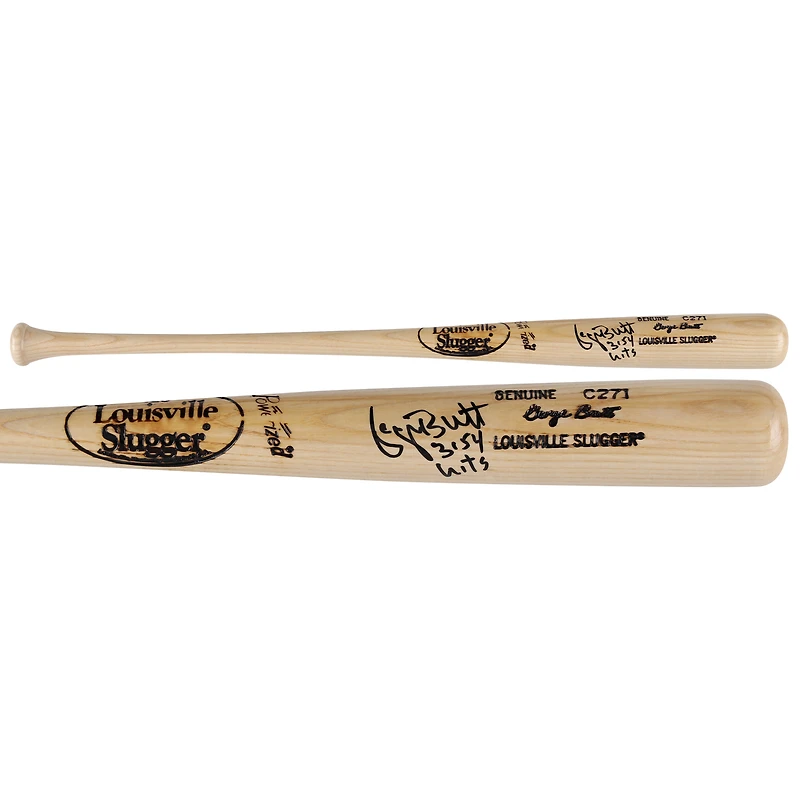 Batte de baseball Louisville Slugger Blonde autographiée par George Brett des Kansas City Royals avec l'inscription « 3154 Hits »