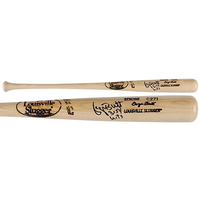 Batte de baseball Louisville Slugger Blonde autographiée par George Brett des Kansas City Royals avec l'inscription « 3154 Hits »