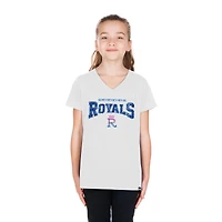 T-shirt à col en V sequins réversibles New Era blanc Kansas City Royals 2026 pour filles et jeunes