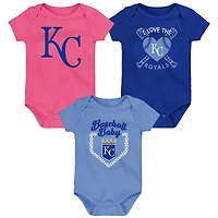 Infant Royal/Light Blue/Pink Kansas City Royals Baseball Baby 3-Pack Bodysuit Set