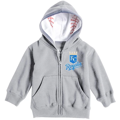 Sweat à capuche zippé pour bébé, doux comme du raisin, gris chiné, imprimé baseball des Royals de Kansas City.