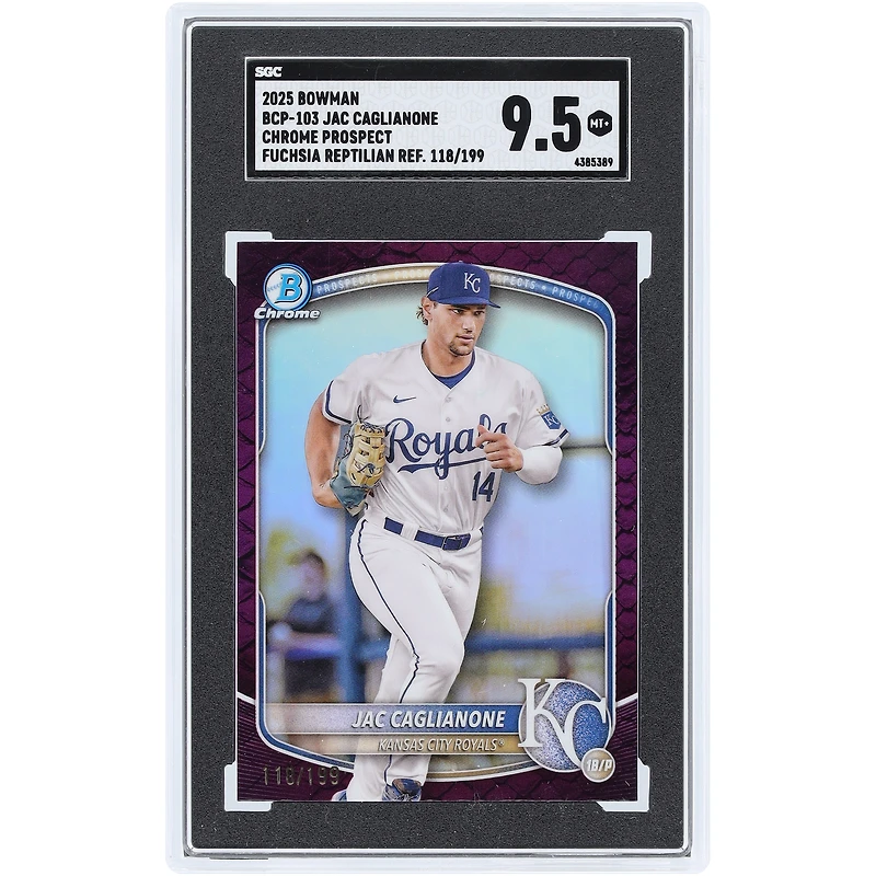 Jac Caglianone Kansas City Royals 2025 Bowman Fuchsia Reptilian Refractor Chrome Prospect #BCP-103 #118/199 SGC Authentifié 9.5 Carte