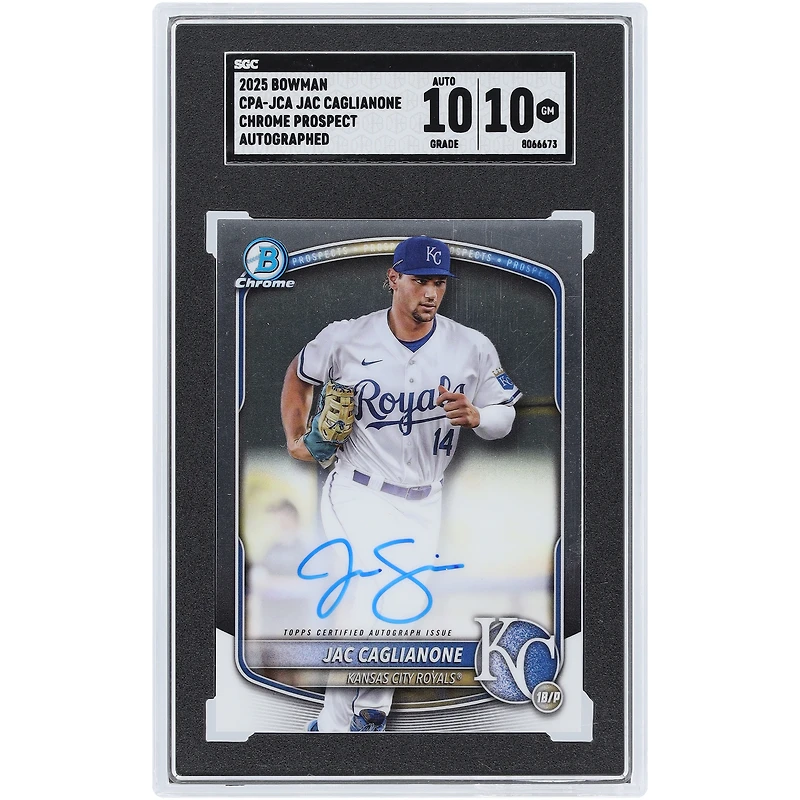 Jac Caglianone Kansas City Royals Autographed 2025 Bowman Chrome #CPA-JCA SGC Authenticated 10/10 Card