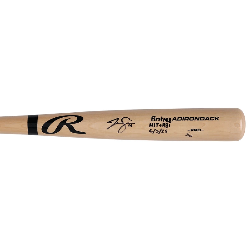 Batte blonde Rawlings Pro autographiée par Jac Caglianone des Royals de Kansas City avec inscription « First Hit + RBI 6/5/25 » - Édition limitée à 10 exemplaires