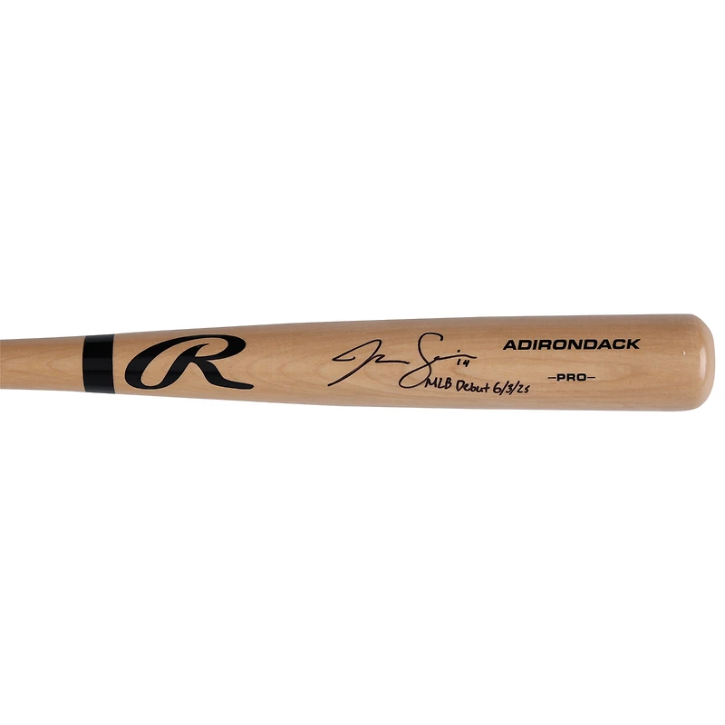 Jac Caglianone, membre des Royals de Kansas City, a dédicacé sa batte de baseball professionnelle Blonde Rawlings avec l'inscription « MLB Debut 6/3/25 »