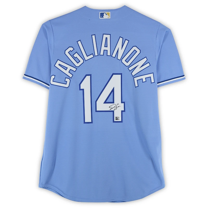Maillot réplique Nike bleu clair autographié par Jac Caglianone des Kansas City Royals