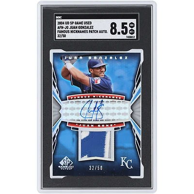 Juan González Kansas City Royals Autographed 2004 Upper Deck SP Game Used Famous Nicknames Patch Tri-Color Relic #AFN-JG #32/50 SGC Authenticated 8.5 Card