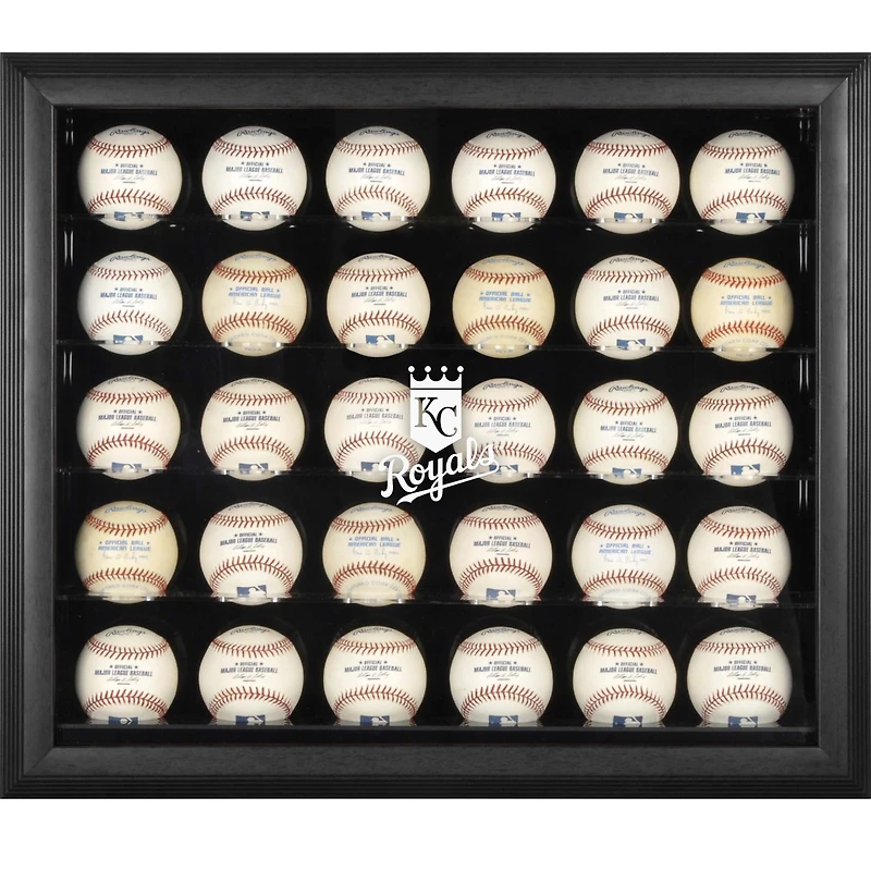 Vitrine encadrée noire avec logo des Royals de Kansas City pour 30 boules de baseball