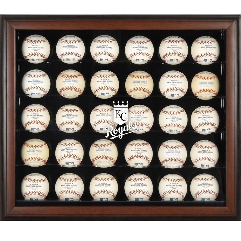 Vitrine de présentation encadrée marron avec logo des Royals de Kansas City pour 30 boules