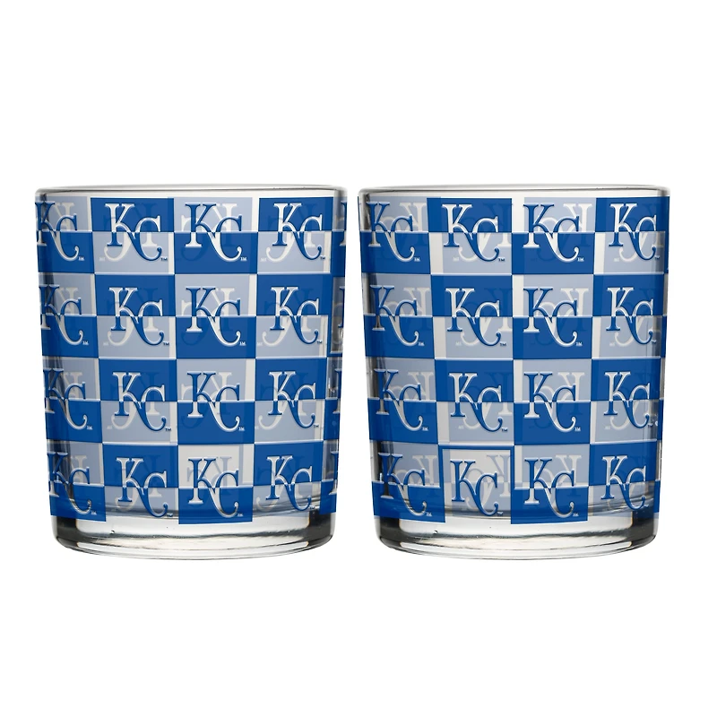 Logo Brands Kansas City Royals - Lot de deux verres à whisky de 35 cl (12 oz) à motif quadrillé.