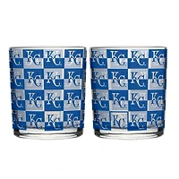 Logo Brands Kansas City Royals - Lot de deux verres à whisky de 35 cl (12 oz) à motif quadrillé.