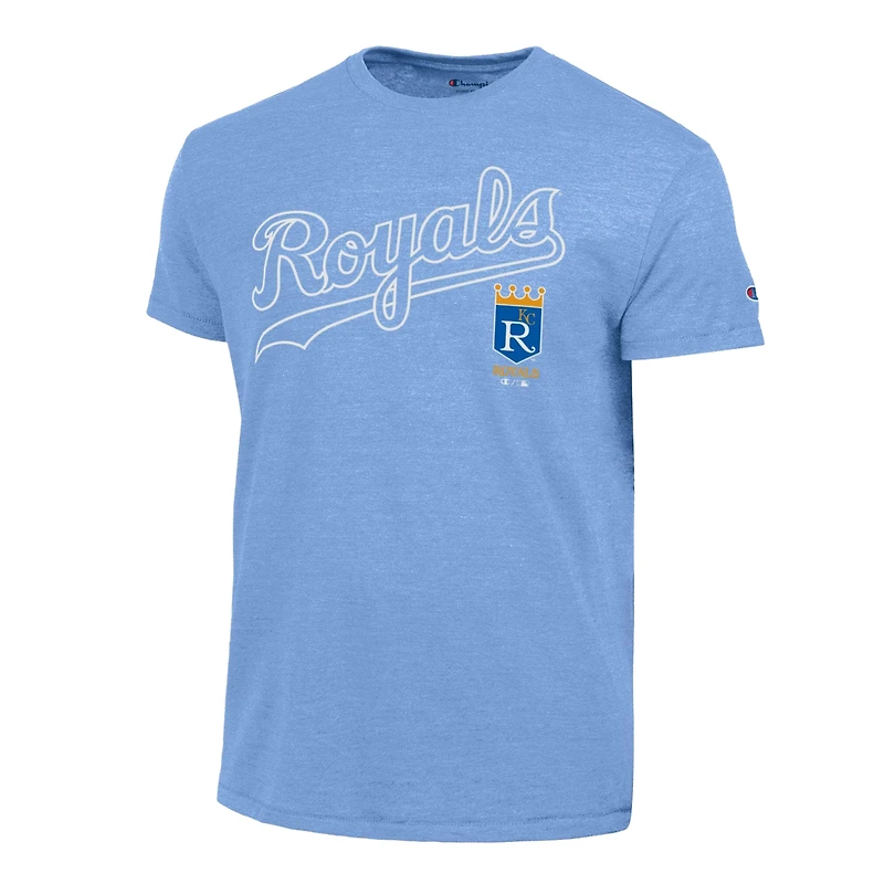 T-shirt Champion bleu clair pour homme, Kansas City Royals, logo Cooperstown, mélange de trois matières