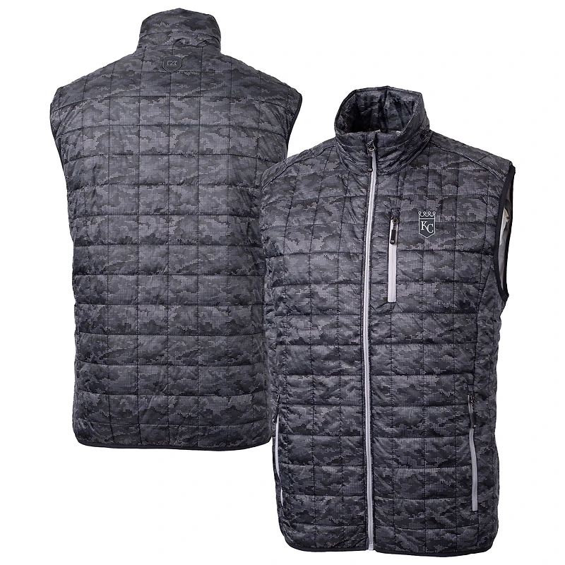 Men's Cutter & Buck Black Kansas City Royals Rainier PrimaLoft® Eco Insulated Full-Zip Printed Puffer Vest