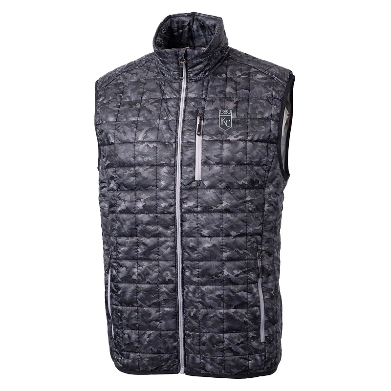 Men's Cutter & Buck Black Kansas City Royals Rainier PrimaLoft® Eco Insulated Full-Zip Printed Puffer Vest