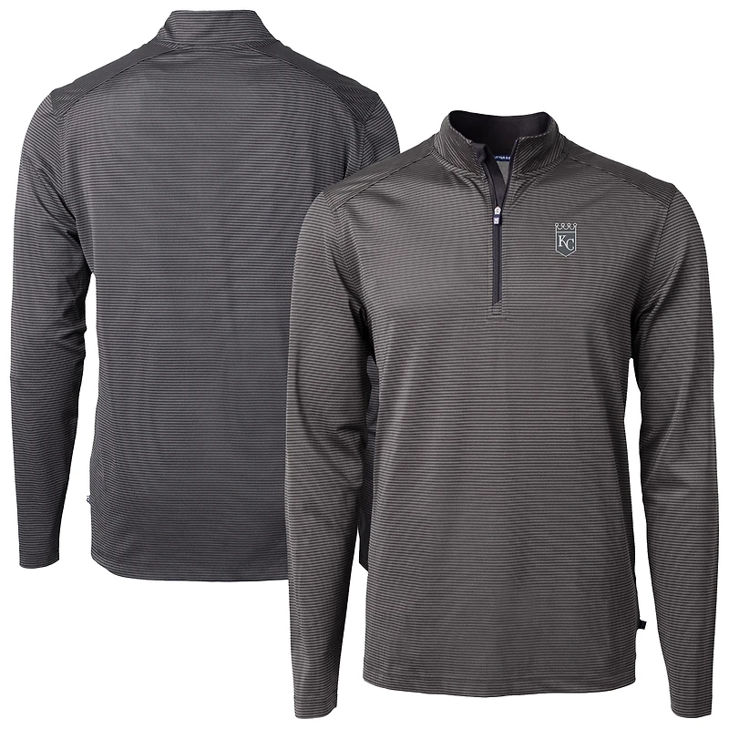 Veste zippée quart de tour en piqué écologique Virtue Eco Stripe pour homme, noire, des Kansas City Royals, Cutter & Buck