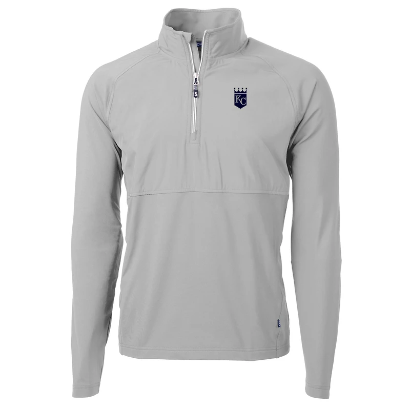 Men's Cutter & Buck Gray Kansas City Royals Adapt Eco Hybrid Raglan DryTec Quarter-Zip Jacket