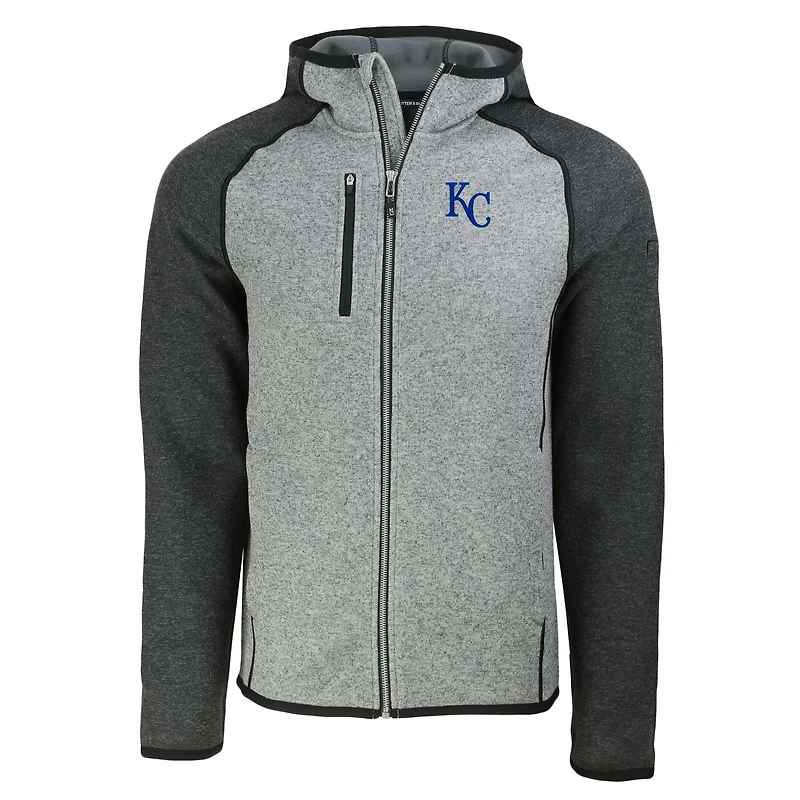 Men's Cutter & Buck Heather Charcoal/Heather Gray Kansas City Royals Mainsail Full-Zip Hooded Jacket
