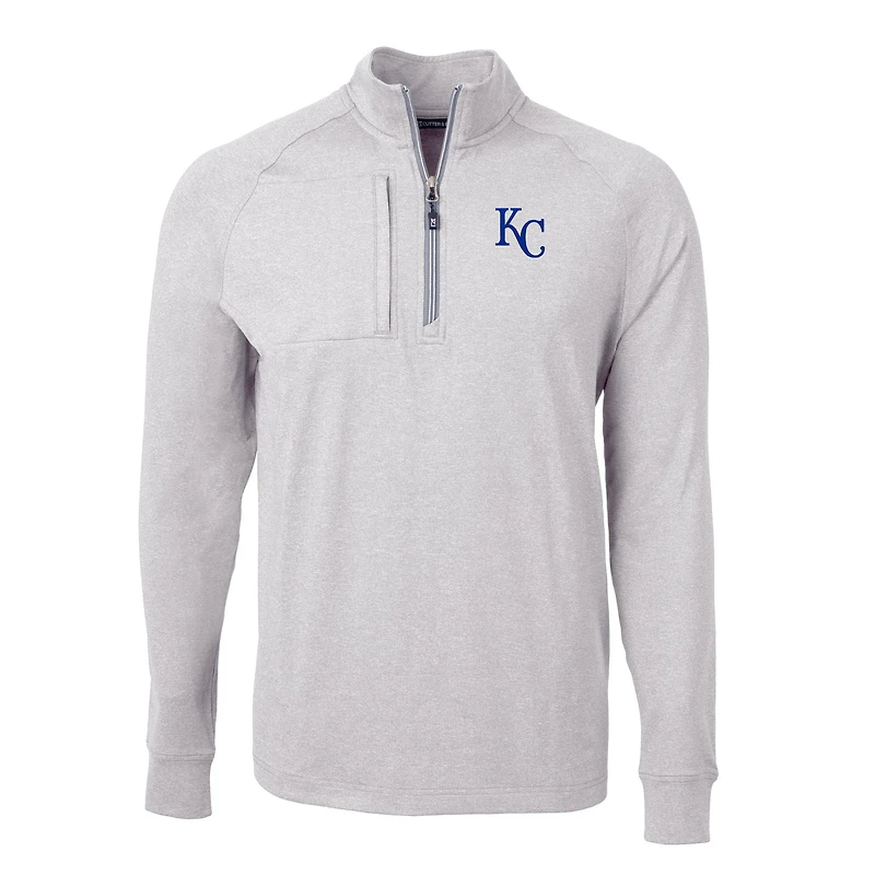 Men's Cutter & Buck Heather Gray Kansas City Royals Adapt Eco Knit Stretch Recycled Quarter-Zip Pullover Top
