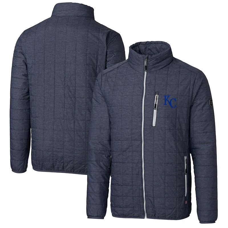 Men's Cutter & Buck Heathered Navy Kansas City Royals Big Tall Rainier Full-Zip Puffer Jacket