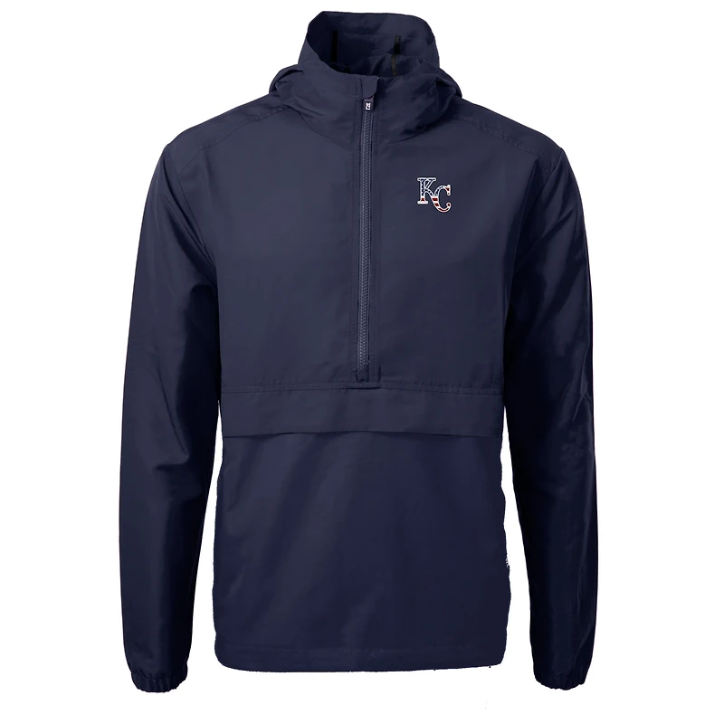 Men's Cutter & Buck  Navy Kansas City Royals Americana Logo Charter Eco Knit Recycled Anorak Half-Zip Jacket