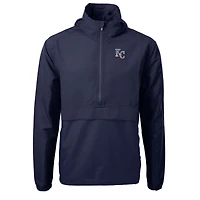 Men's Cutter & Buck  Navy Kansas City Royals Americana Logo Charter Eco Knit Recycled Anorak Half-Zip Jacket